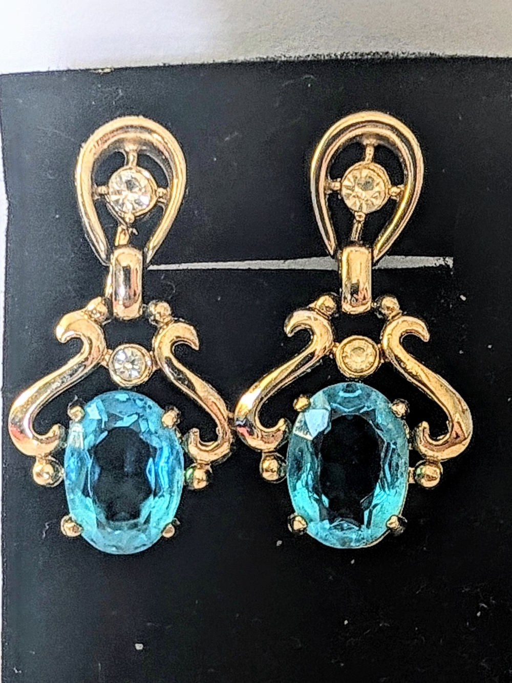 Gold-Tone Teal Crystal Drop Earrings - Women Jewelry